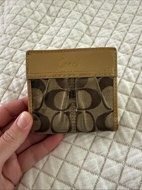 Coach Brown and Tan Signature Card Holder